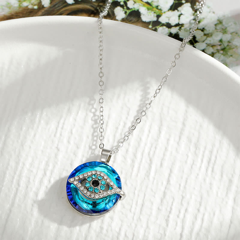 Evil eye necklace women's protection amulet silver with blue accent pendant