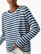 Striped knit sweater women's relaxed fit round neck long sleeve