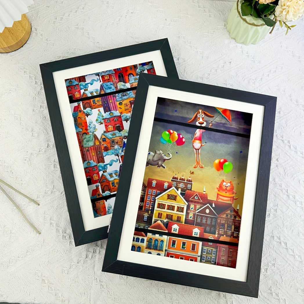 Magnetic photo frames set of 2, interchangeable with mat, A4 and A6, black and wood grain