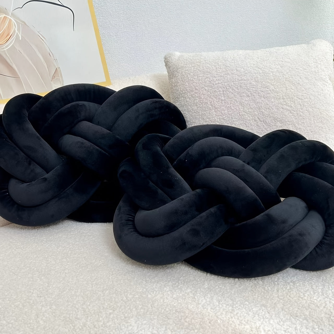 Plush button ball cushions set of 2, decorative knot design for sofa and bed