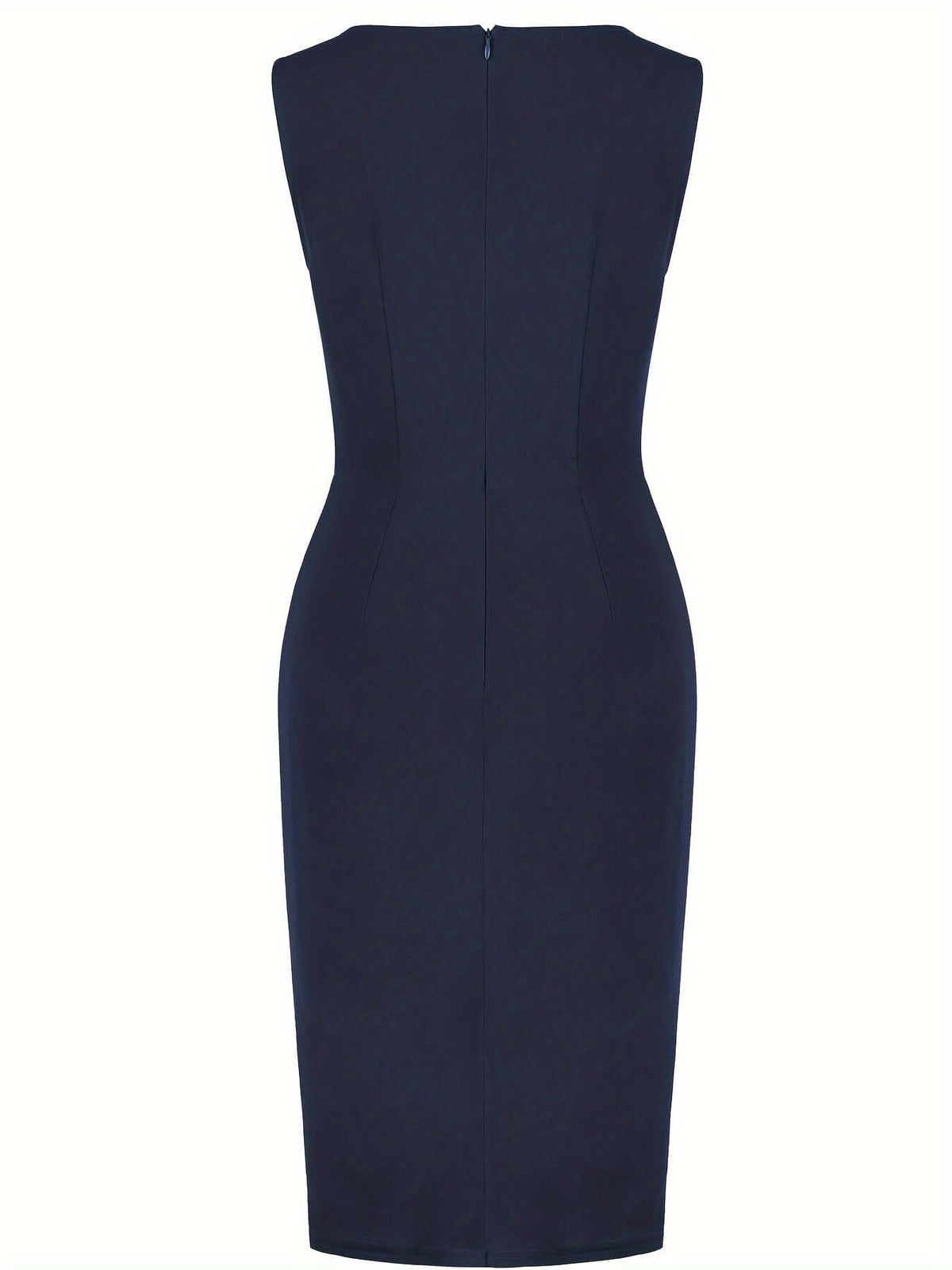 Women asymmetric hem pencil dress in black stretch knit fitted silhouette