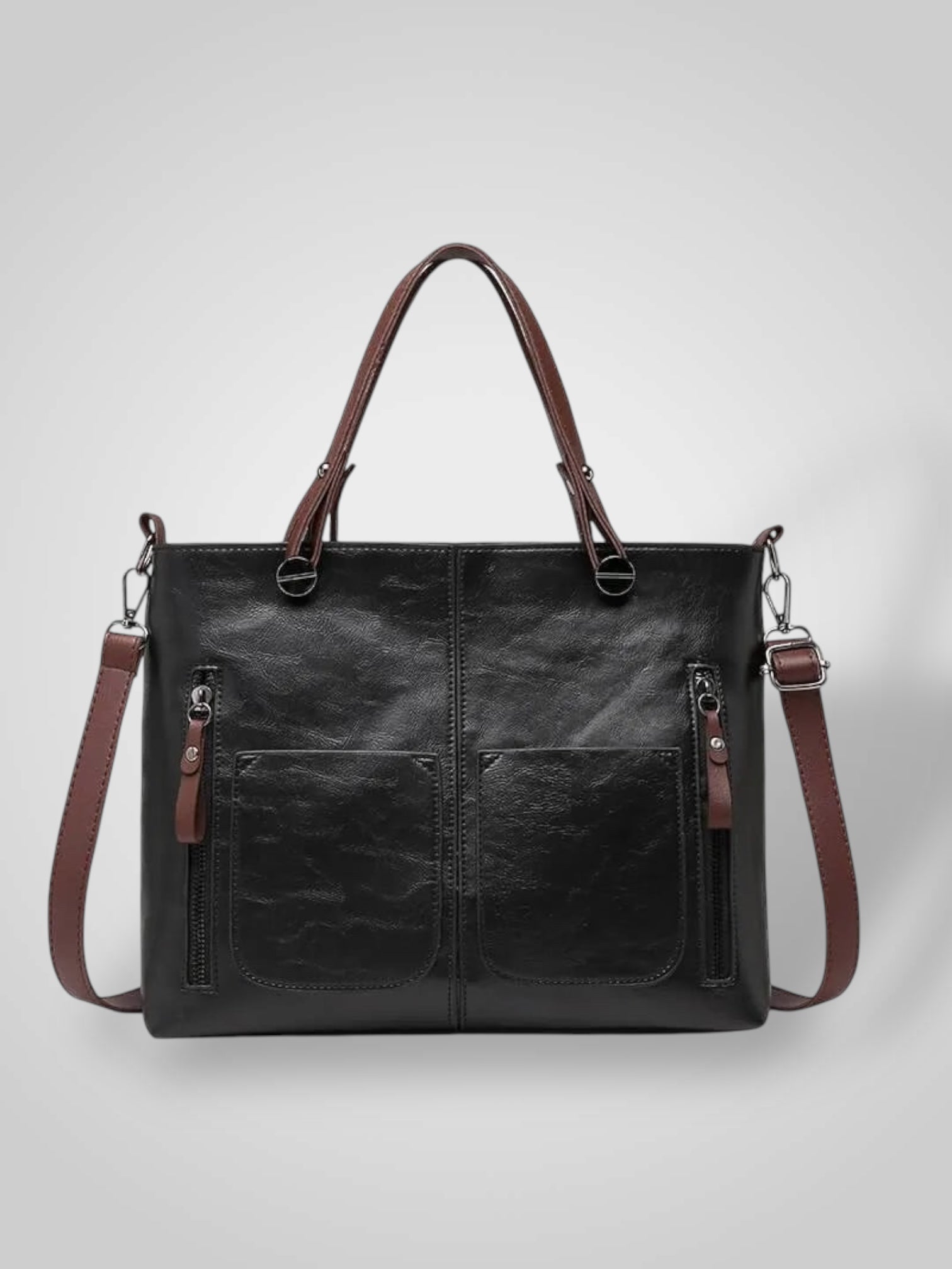 Women leather shoulder bag with magnetic snap closure and adjustable strap