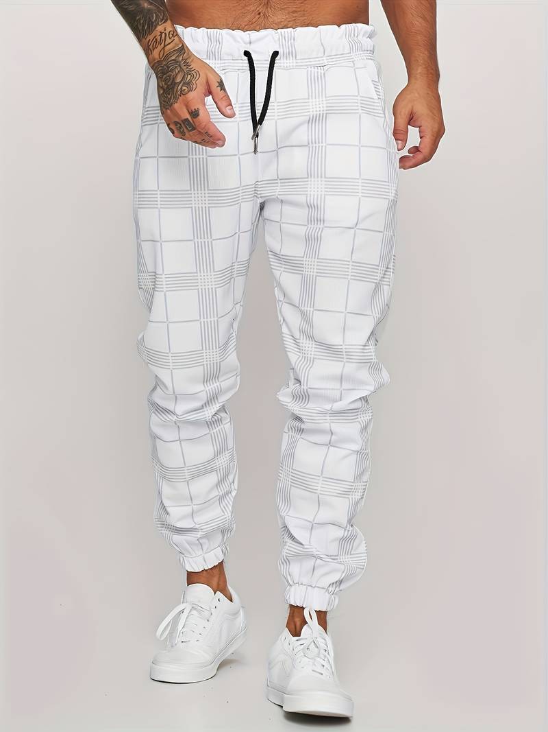 Men polyester jogger pants regular fit in grey black and white