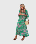 Women boho maxi dress flowing silhouette long sleeve bohemian style
