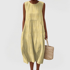 Women's sleeveless dress with tummy control, floral embroidery and hidden side pockets