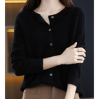 Women's merino wool sweater round neck with button placket slim fit