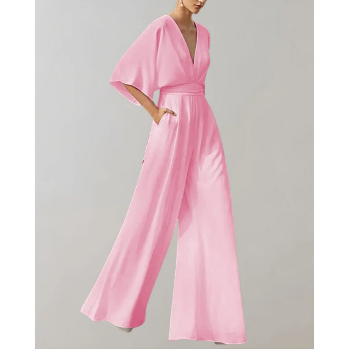 Women's wide leg jumpsuit in fluid lightweight fabric, fitted waist, elegant silhouette