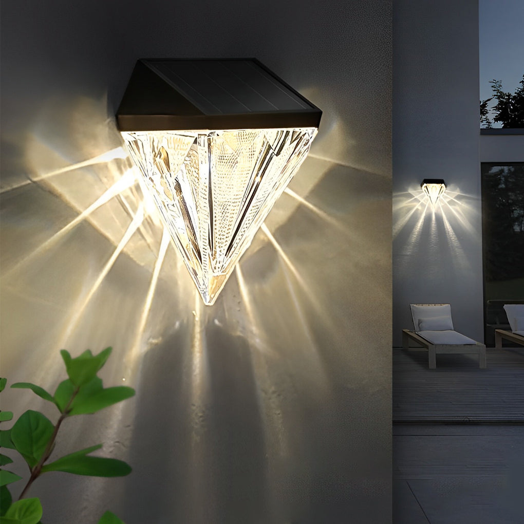 Solar wall lamp black LED waterproof geometric outdoor 2-pack