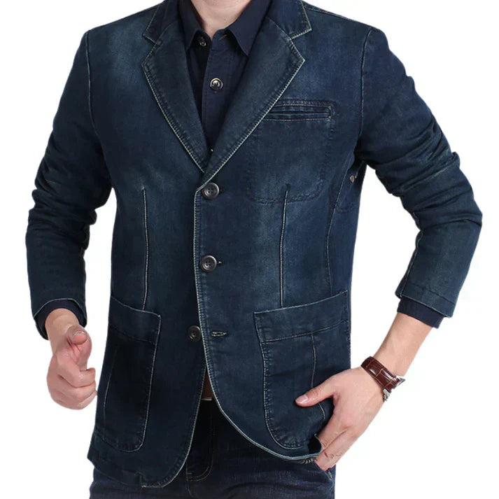 Men's blazer modern relaxed fit in light blue and dark blue, smart casual