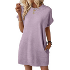 Women A-Line Dress with round neckline casual style