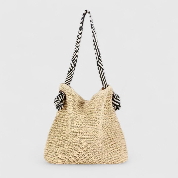 Women woven shoulder bag casual shopper in brown and beige