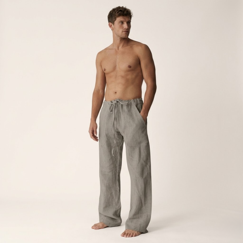 Men's linen trousers straight cut lightweight summer casual