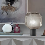 Table lamp with smoke gray glass shade, modern retro E27 1-light design