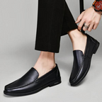 Men leather loafers slip on moccasins with cushioned insole and rubber outsole