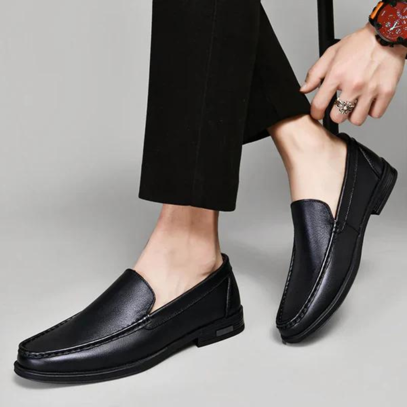 Men leather loafers slip on moccasins with cushioned insole and rubber outsole