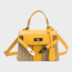 Women's structured top handle handbag, compact 20x20x14cm, available in coffee, black and yellow