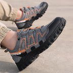 Safety shoes with steel toe cap, anti-slip puncture-resistant sole, breathable mesh upper