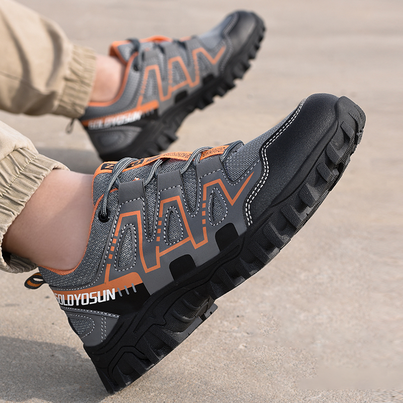 Safety shoes with steel toe cap, anti-slip puncture-resistant sole, breathable mesh upper
