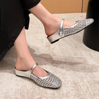 Women's woven mule flats with orthopedic sole, backless slip-on style in 6 colors