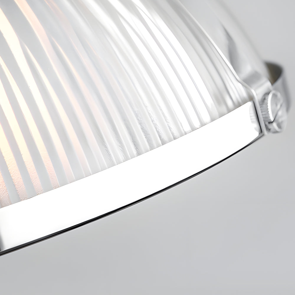 Retro pendant lamp with striped glass shade in chrome and bronze, 1-light hardwired ceiling fixture