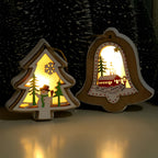 Wooden Christmas ornaments set of 2, modern natural wood, bell star tree gift shapes