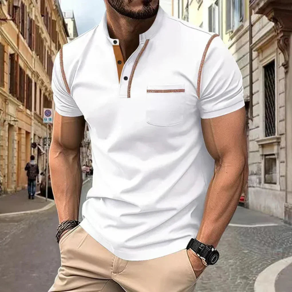 Men's polo shirt cotton blend regular fit short sleeve button placket