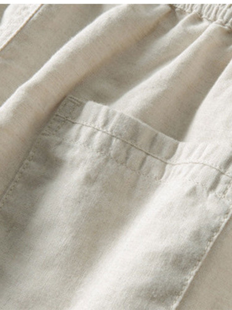 Men's linen shirt and pants set, breathable summer two-piece outfit in navy, white and black