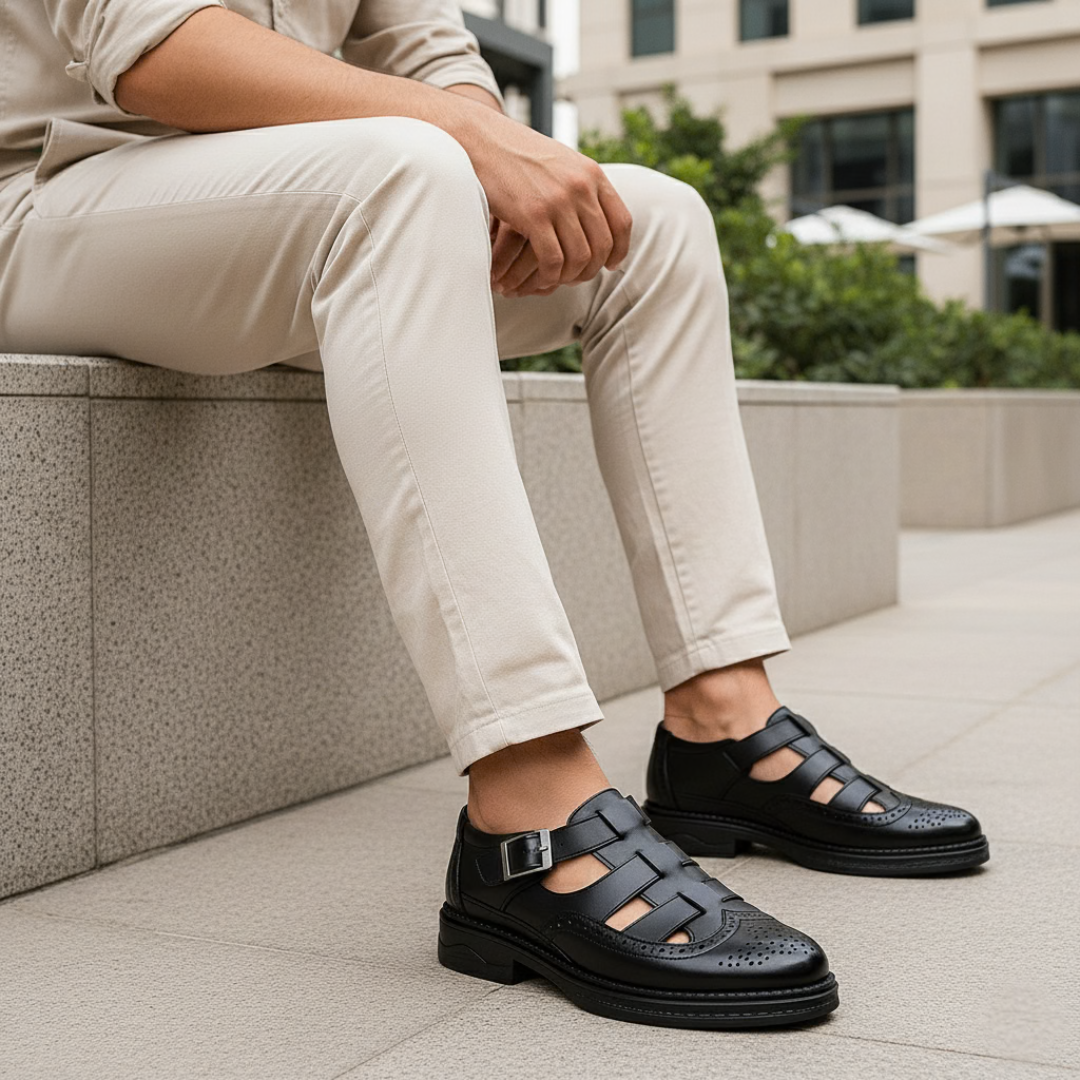 Slip-On Sandals | Men's Leather, Breathable Fit | Non-Slip Sole