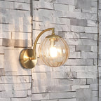 Wall lamp curved arm spherical ribbed glass shade gold finish modern indoor