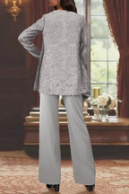 Women's evening three-piece set with wide-leg trousers and open-front jacket, XS–2XL
