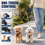 Dual retractable dog leash 10FT with built-in flashlight and tangle-free 360° rotation