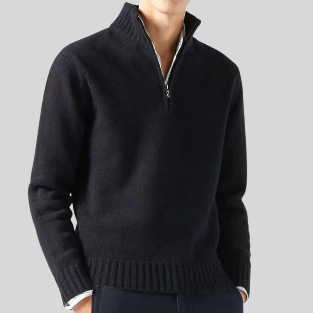 Men's half-zip pullover sweater wool blend, warm winter knitwear