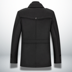 Men double breasted overcoat mid-length with zip-in bib and notch lapel