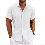 Men's linen shirt short sleeve double button placket lightweight summer