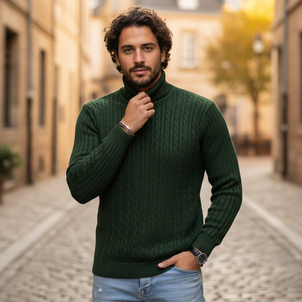 Elegant Men's Turtleneck Sweater - Exquisite Braided Pattern