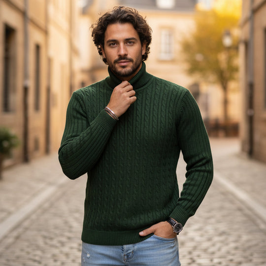 Elegant Men's Turtleneck Sweater - Exquisite Braided Pattern