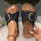 Women sandals with adjustable buckle strap in pink beige and black