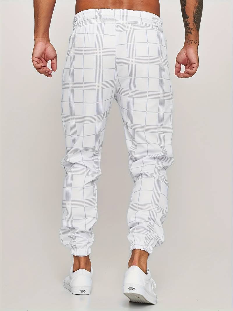 Men polyester jogger pants regular fit in grey black and white