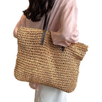 Women woven tote bag spacious lightweight shoulder bag
