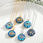Evil eye necklace women's protection amulet silver with blue accent pendant