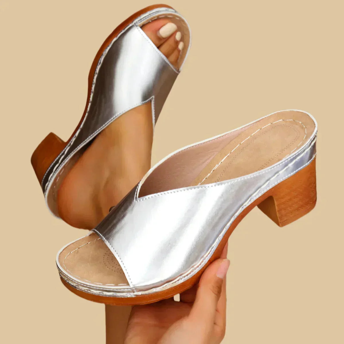 Women orthopedic sandals thick block heel with buckle closure in multiple colors
