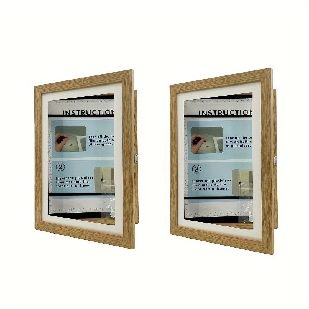 Magnetic photo frames set of 2, interchangeable with mat, A4 and A6, black and wood grain