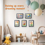 Photo frame A4 magnetic flip vertical design in black, white, and wood color