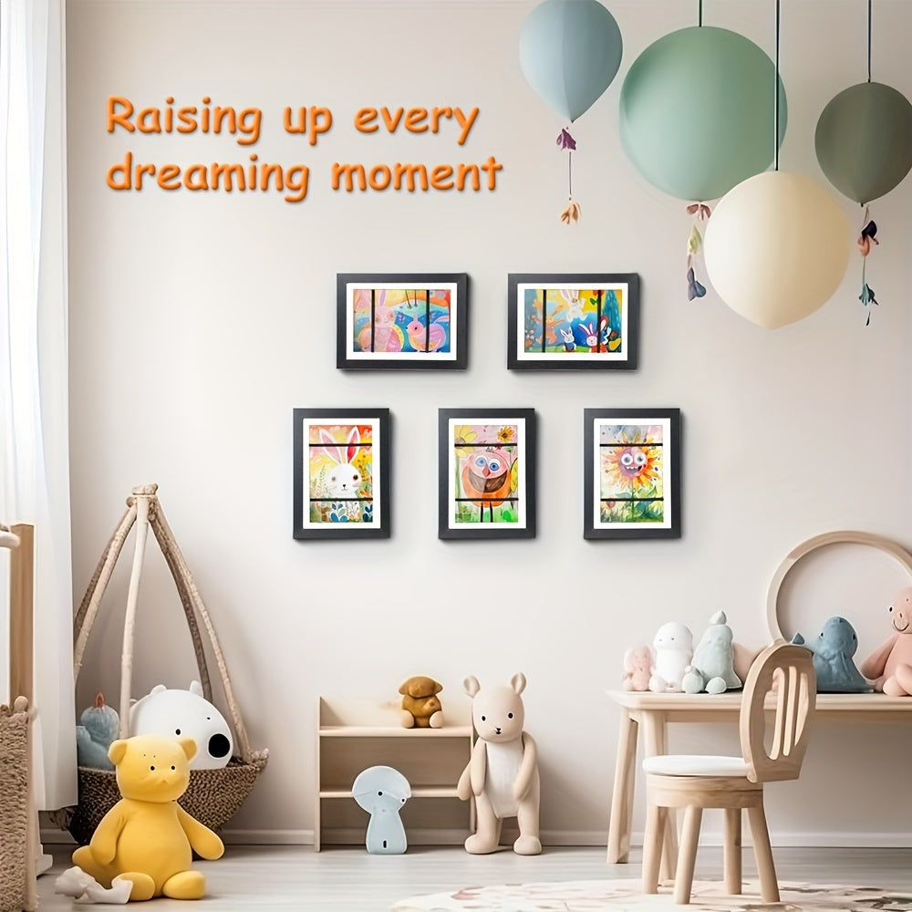 Photo frame A4 magnetic flip vertical design in black, white, and wood color