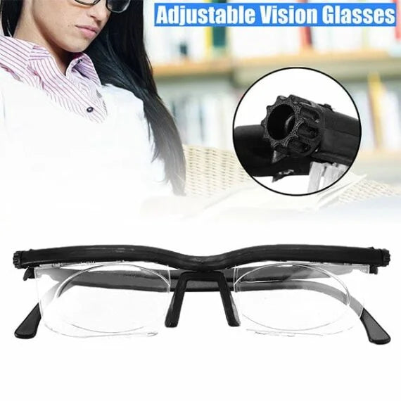 Adjustable focus glasses for near and far sight, no prescription needed, lightweight PC frame