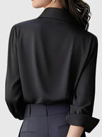 Women's satin button-up blouse, flowing silhouette, summer office style