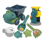 Beach sand toy set with dinosaur truck and sandcastle molds for kids outdoor play