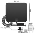 Indoor HDTV antenna with 300-mile range and signal booster, slim black design
