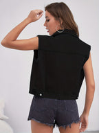 Women denim sleeveless jacket with flap pockets regular fit