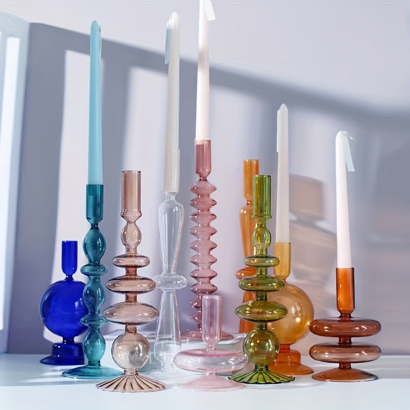 Glass candlestick set minimalist lacquered table decor for romantic dinner